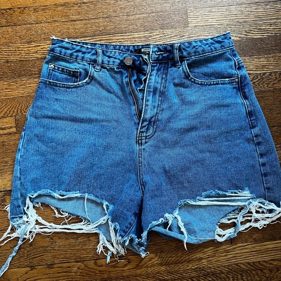 Missguided Pants - Misguided High Waisted Cut Off Distressed Denim Shorts Size‎ 6 Tall